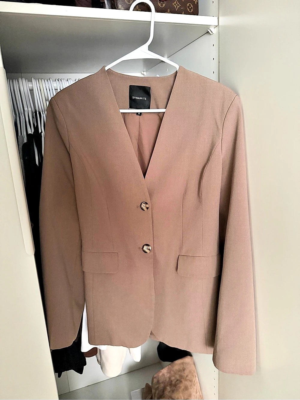 Dynamite Cinched Collarless Blazer Brown